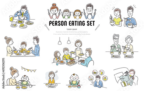 ベクターイラスト素材：食事をする人物セット
