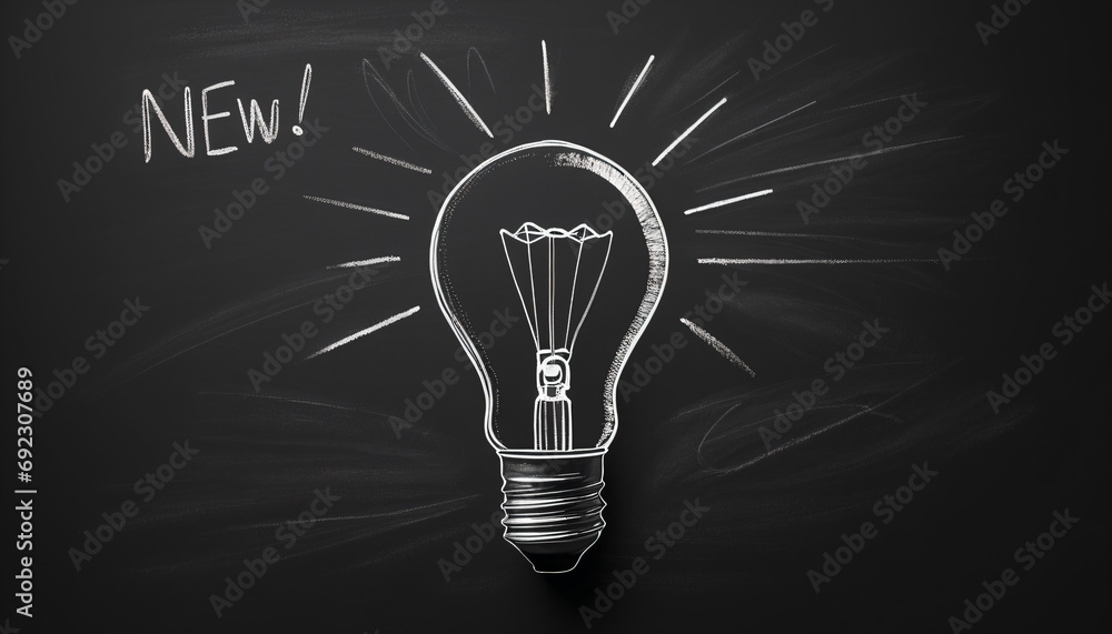 Light Bulb on Blackboard: A Minimalist Illustration of Bright Idea - obrazy, fototapety, plakaty 