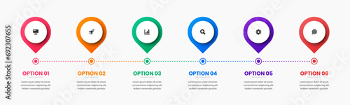 Vector Business Infographic Template with Abstract Design, Icon and 6 Options. Suitable for Process Diagram, Presentations, Workflow Layout, Banner, Flow Chart, Infographic.