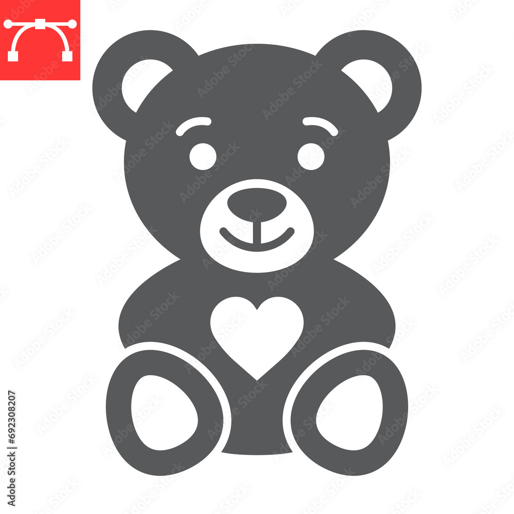 Teddy bear glyph icon, valentines day and gift, soft toy vector icon, vector graphics, editable stroke solid sign, eps 10. Teddy bear glyph icon, valentines day and gift, soft toy vector icon, vector graphics, editable stroke solid sign, eps 10.