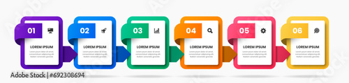 Vector Business Infographic Template with Rounded Rectangle Label, Icon and 6 Numbers. Suitable for Process Diagram, Presentations, Workflow Layout, Banner, Flow Chart, Infographic.