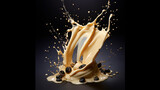 splash of milk mixture with honey and black cumin. photo realistic