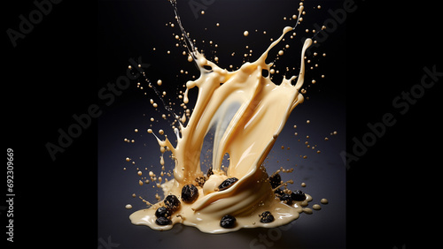 splash of milk mixture with honey and black cumin. photo realistic photo