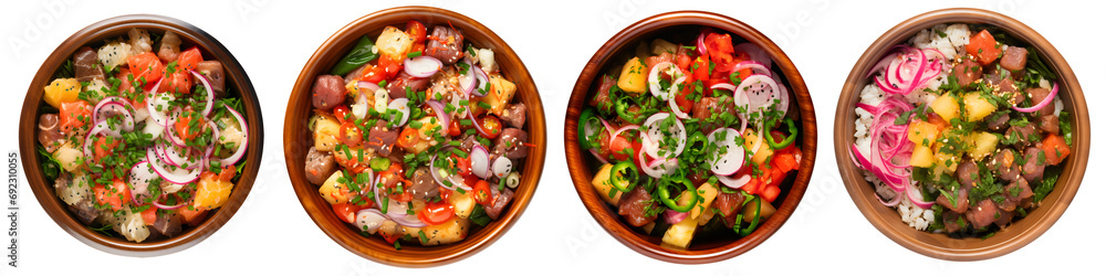 bowl of Hawaiian poke set isolated on transparent background - Design element PNG cutout collection