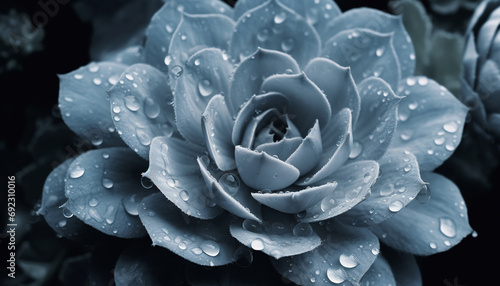 exotic gray flower with water drops nature scene generated by AI