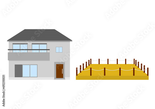 一戸建ての家と更地の土地