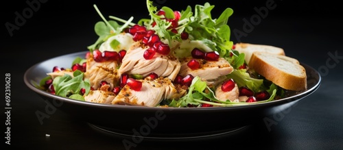 Chicken and ciabatta salad with pomegranate