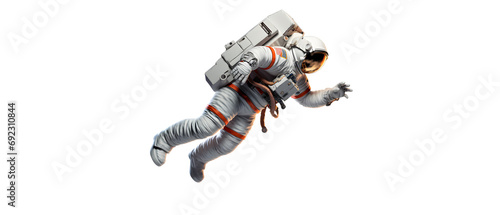 An adventurous astronaut in a vibrant cartoon-style space suit embarks on a thrilling mission accompanied by a playful toy robot and a powerful mecha companion