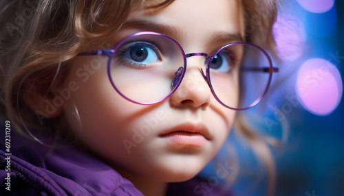 Cute girl with small eyeglasses looking at camera generated by AI
