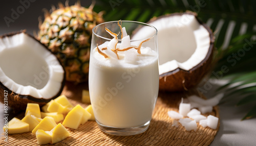 Refreshing coconut drink, a taste of tropical paradise generated by AI