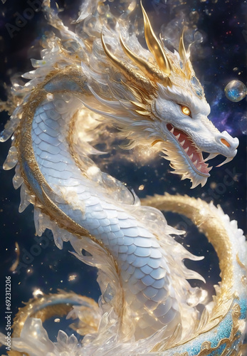 Space dragon, illustration art, 白龍, 龍, 龍神, Generative AI photo