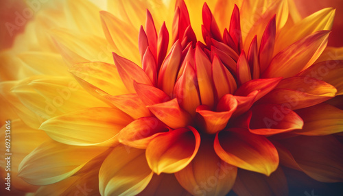 Vibrant yellow dahlia blossom, close up, showcasing its petal pattern generated by AI