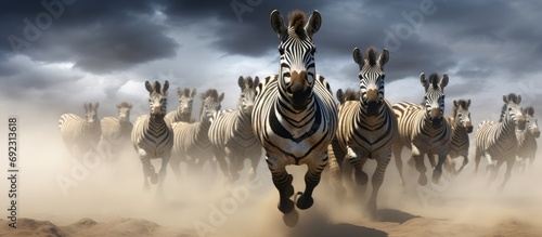 Burchell's zebras migrating for food. photo