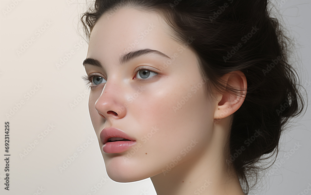 Naklejka premium Side view attractive gorgeous woman looking at camera isolated on white background. 