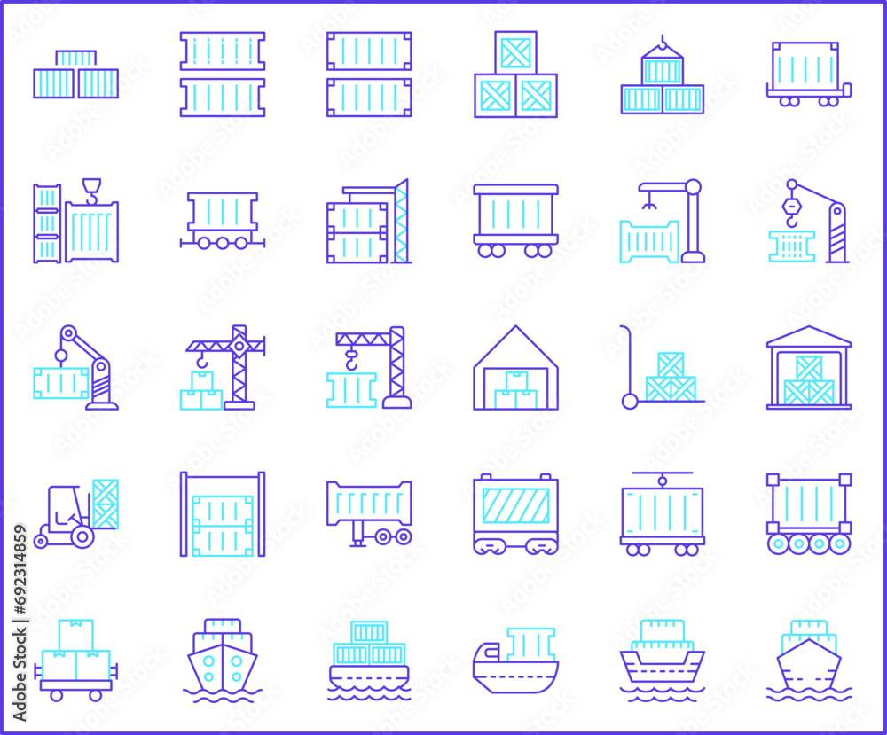 Set of box and container line style. It contains such as open box, package, wooden crate, cargo, logistics, port, packaging and other elements. Set of box and container line style. It contains such as open box, package, wooden crate, cargo, logistics, port, packaging and other elements.