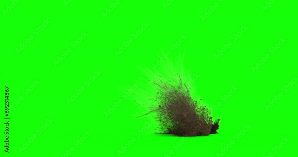 Bullet hit on dirt with chunks and debris flying. Dusty explosion on ...