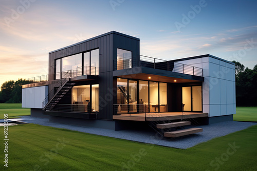 The minimalist modular home exterior design of modern architecture photo