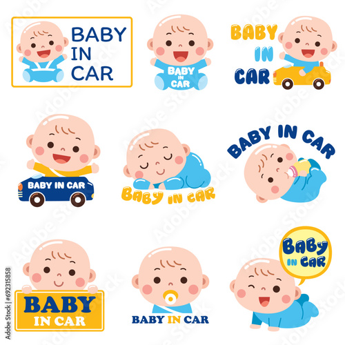 Baby in car sticker sign symbol, Cute baby