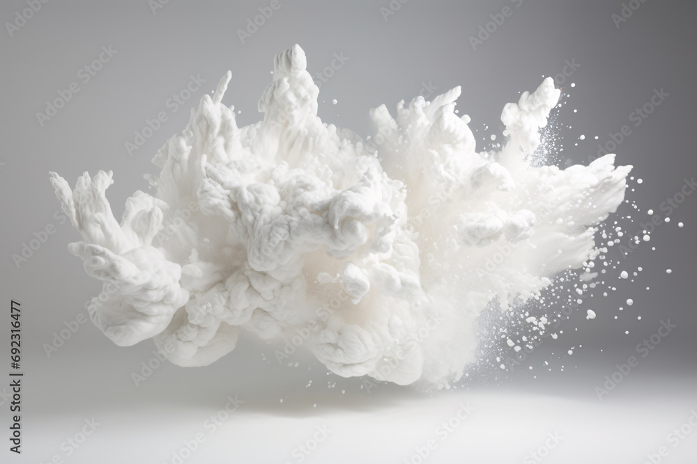 Abstract Motion of White Foam Flying in Air in Studio Light