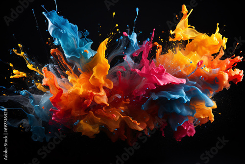 Colorful Paint Explosion on Black Background © Burin