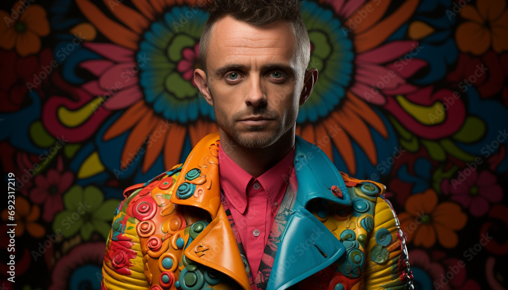 Fototapeta premium Confident man in traditional clothing smiles for camera generated by AI