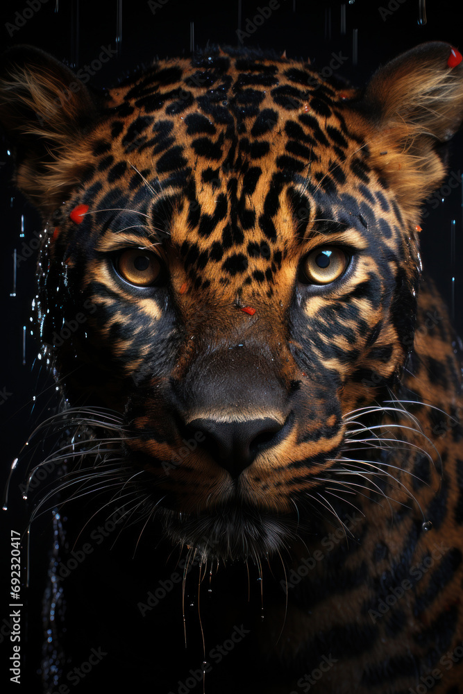 Obraz premium Leopard portrait on dark background. Generative AI
