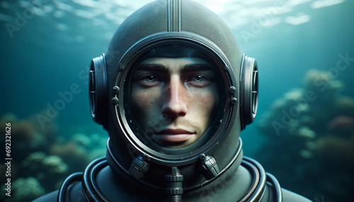 un homme portant une cagoule de plongée sous la surface de la mer