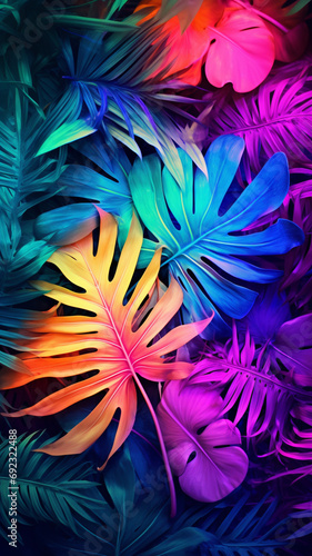 Creative fluorescent color layout made of tropical design