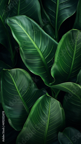 Foliage of tropical leaf in dark green texture