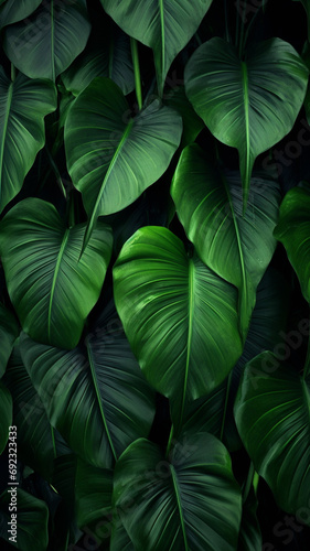 abstract Large foliage of tropical leaf with dark green