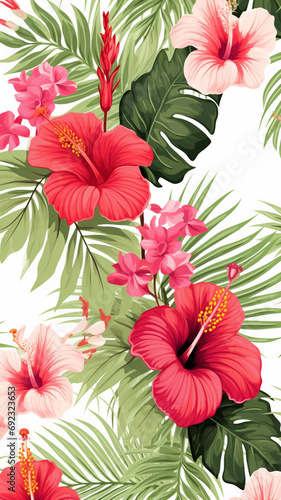 Lovely hand drawn tropical flowers and leaves illustration © BornHappy