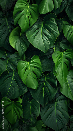 the Fresh tropical Green leaves decor