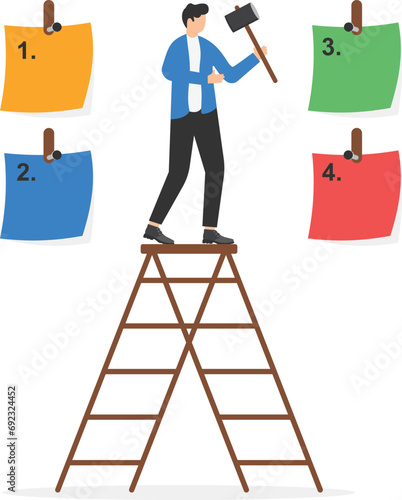Arrange to do list which job to do before and after, set work priority, task management concept, young entrepreneur businessman manage to prioritize sticky note with number.

