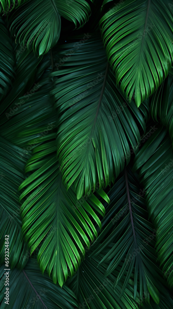 Tropical palm leaves from above background