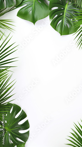 Tropical leaves Monstera white background copy space background