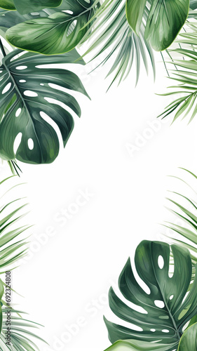 Tropical leaves on white wallpaper background