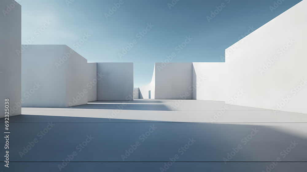 3d render of abstract futuristic architecture with empty concrete floor