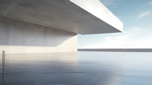 3d render of abstract futuristic architecture with empty concrete floor