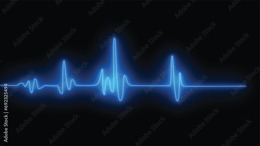 Cardiogram cardiography oscilloscope screen blue vector illustration background. Emergency ekg monitoring vector. Blue glowing heart pulse. Heart beat. Electrocardiogram - obrazy, fototapety, plakaty 