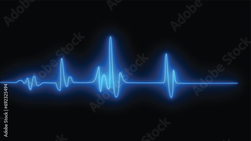 Cardiogram cardiography oscilloscope screen blue vector illustration background. Emergency ekg monitoring vector. Blue glowing heart pulse. Heart beat. Electrocardiogram
