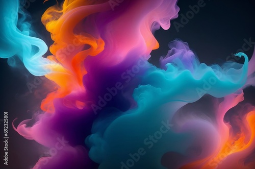 A vibrant and colorful abstract background featuring swirling smoke in shades of purple, orange, blue, and pink.Created with generative AI