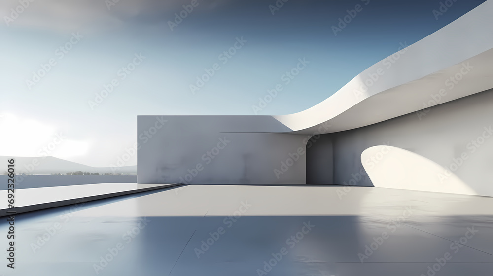 3d render of abstract futuristic architecture with empty concrete floor 3d render of abstract futuristic architecture with empty concrete floor