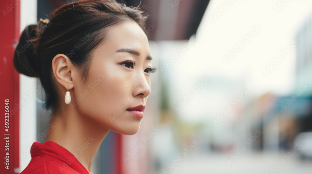Young Asian woman on the city streets Young Asian woman on the city streets