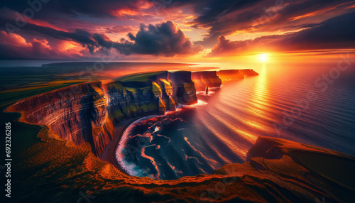 Majestic Irish Cliffs at Sunset - A Panoramic Seascape