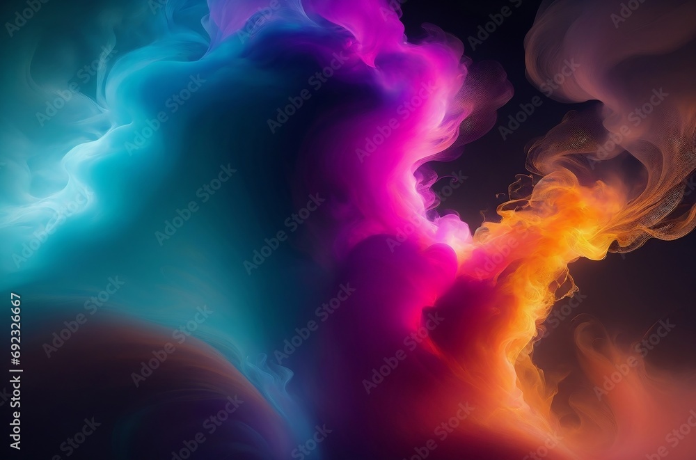 A surreal and colorful abstract background with flowing smoke-like shapes in vibrant hues.Created with generative AI