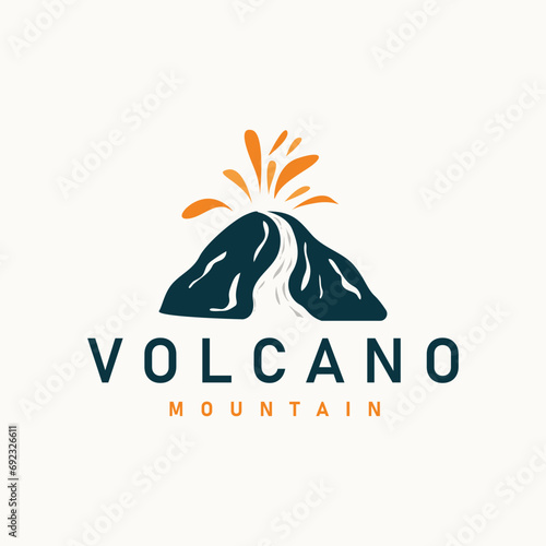 Volcano logo illustration silhouette design volcano mountain erupting with simple rocks and lava