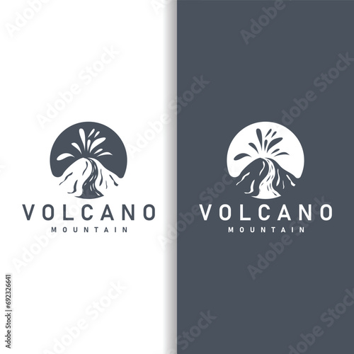 Volcano logo illustration silhouette design volcano mountain erupting with simple rocks and lava