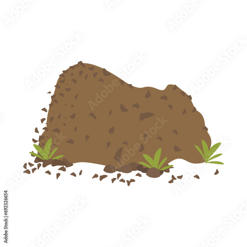 A hill of earth with green grass. Vector flat illustration of a pile of earth.