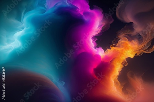 A surreal and colorful abstract background with flowing smoke-like shapes in vibrant hues.Created with generative AI