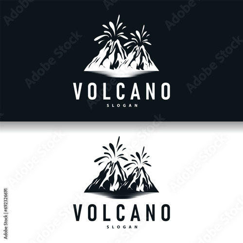 Volcano logo illustration silhouette design volcano mountain erupting with simple rocks and lava